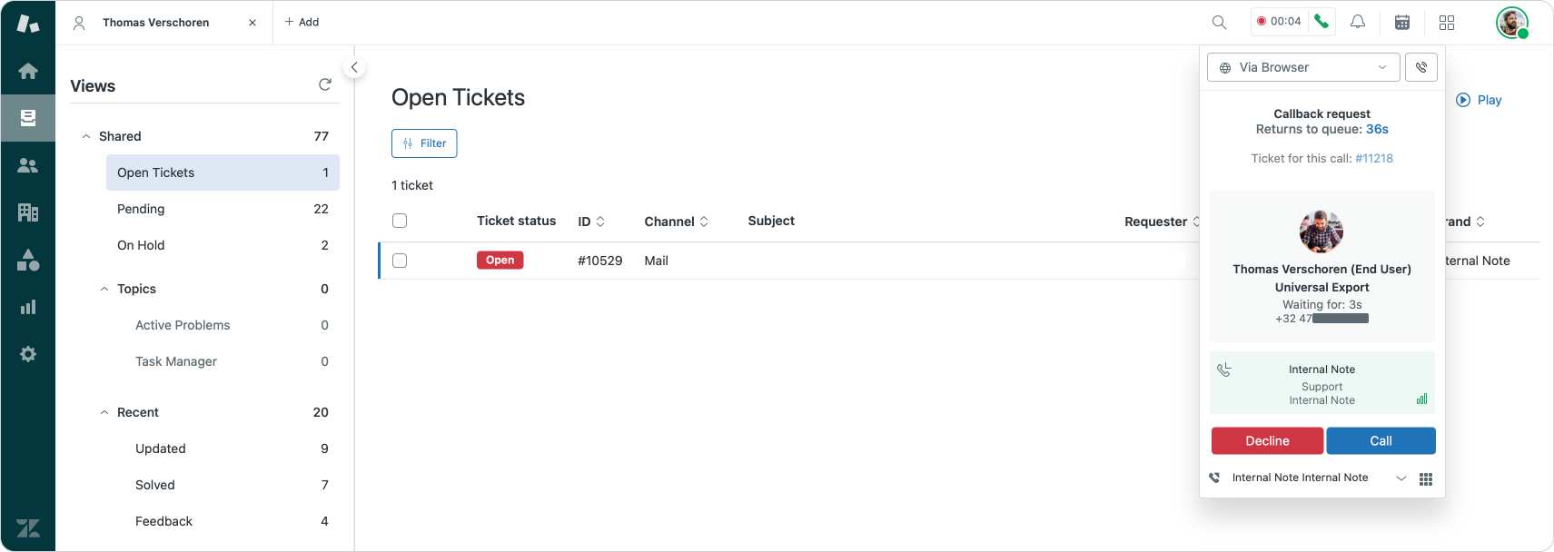 Creating callback requests via Zendesk AI Agents