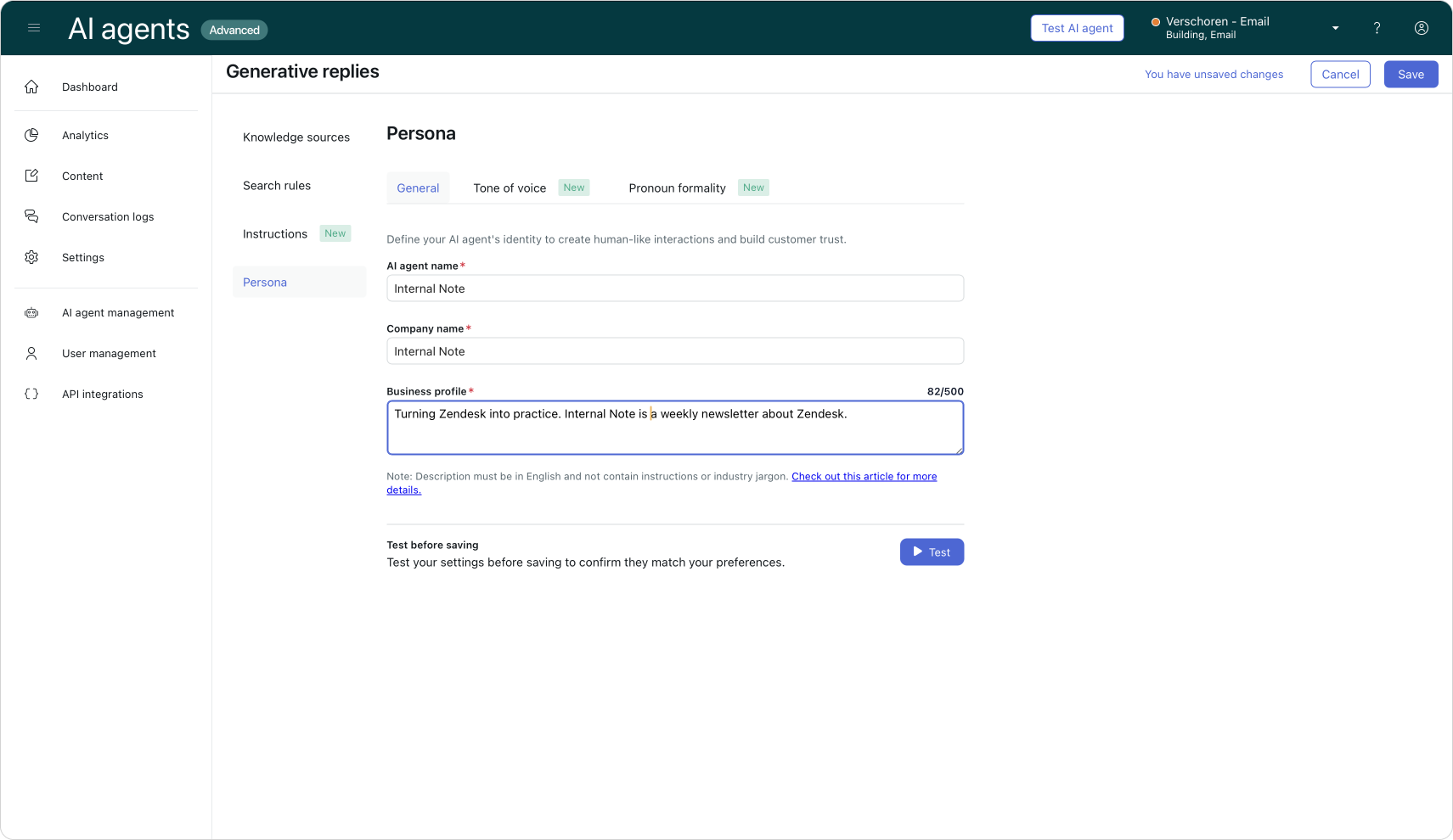 Generative email replies for AI Agents Advanced in Zendesk
