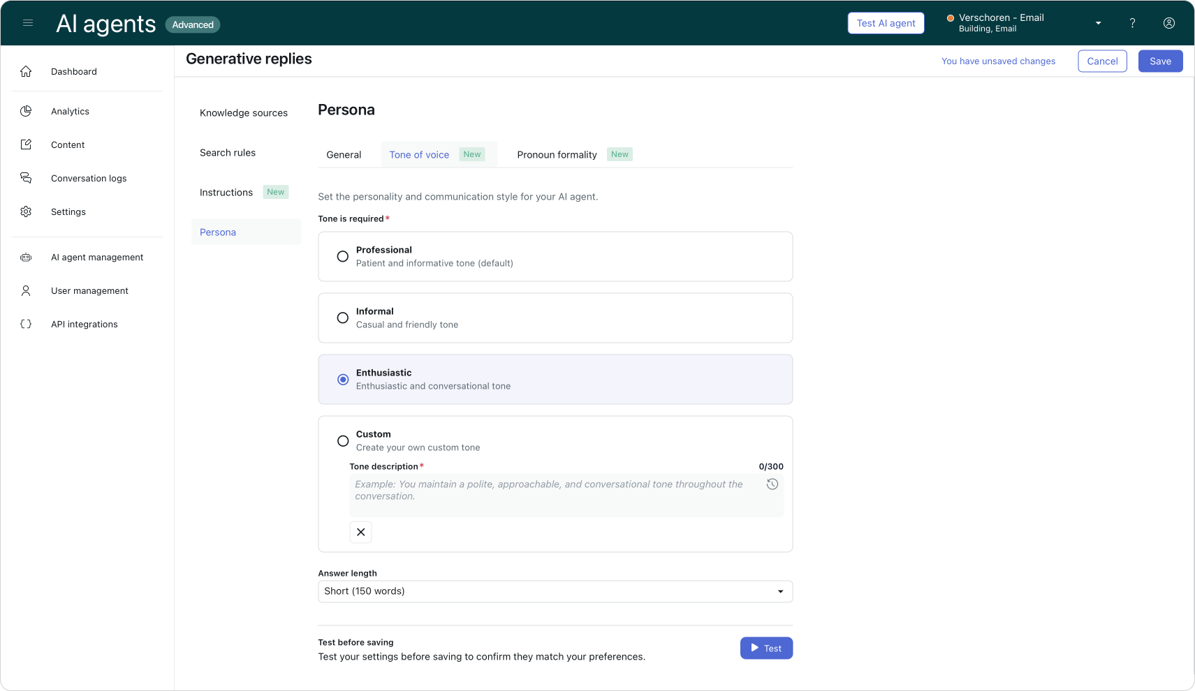 Generative email replies for AI Agents Advanced in Zendesk