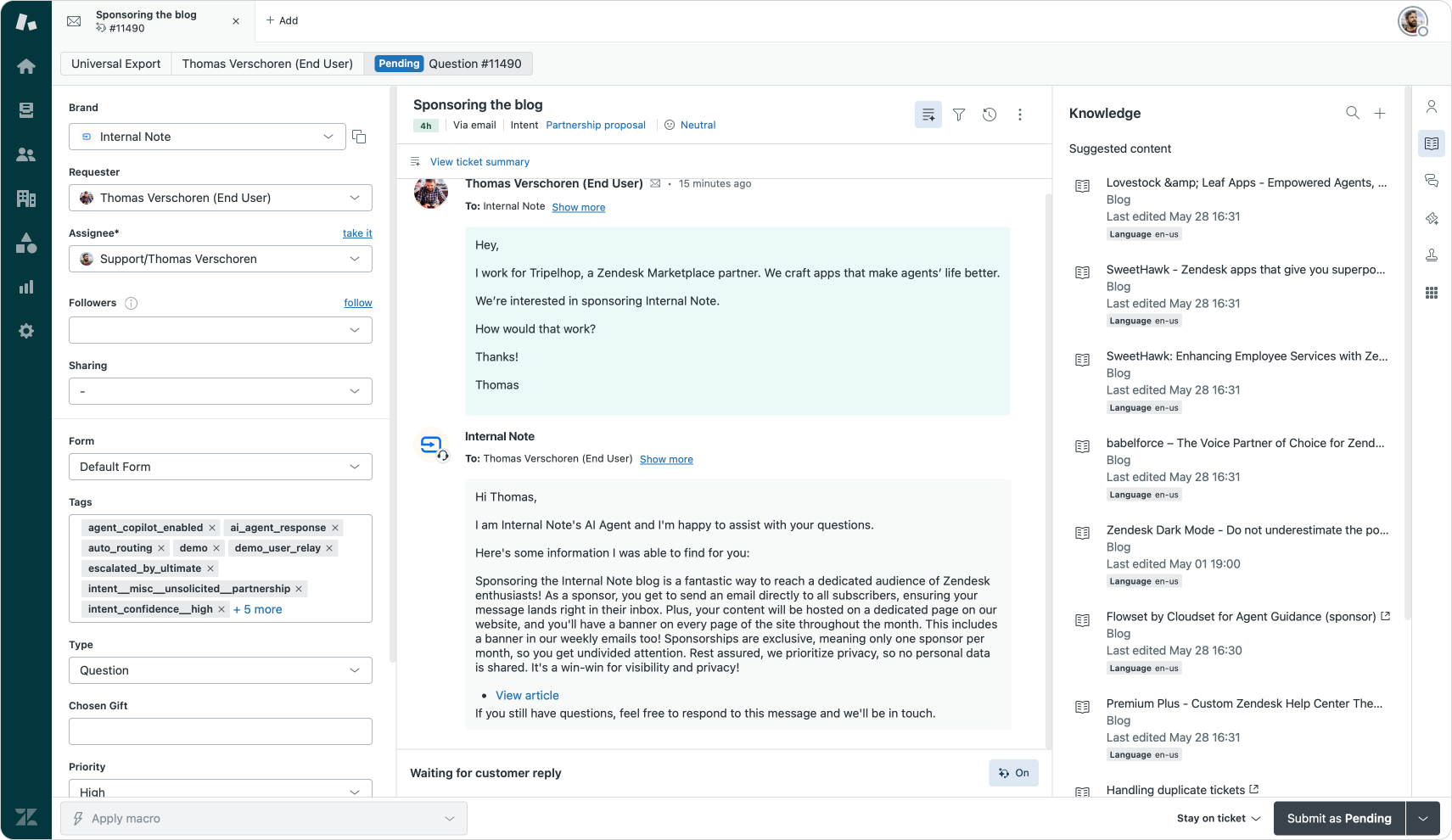 Generative email replies for AI Agents Advanced in Zendesk