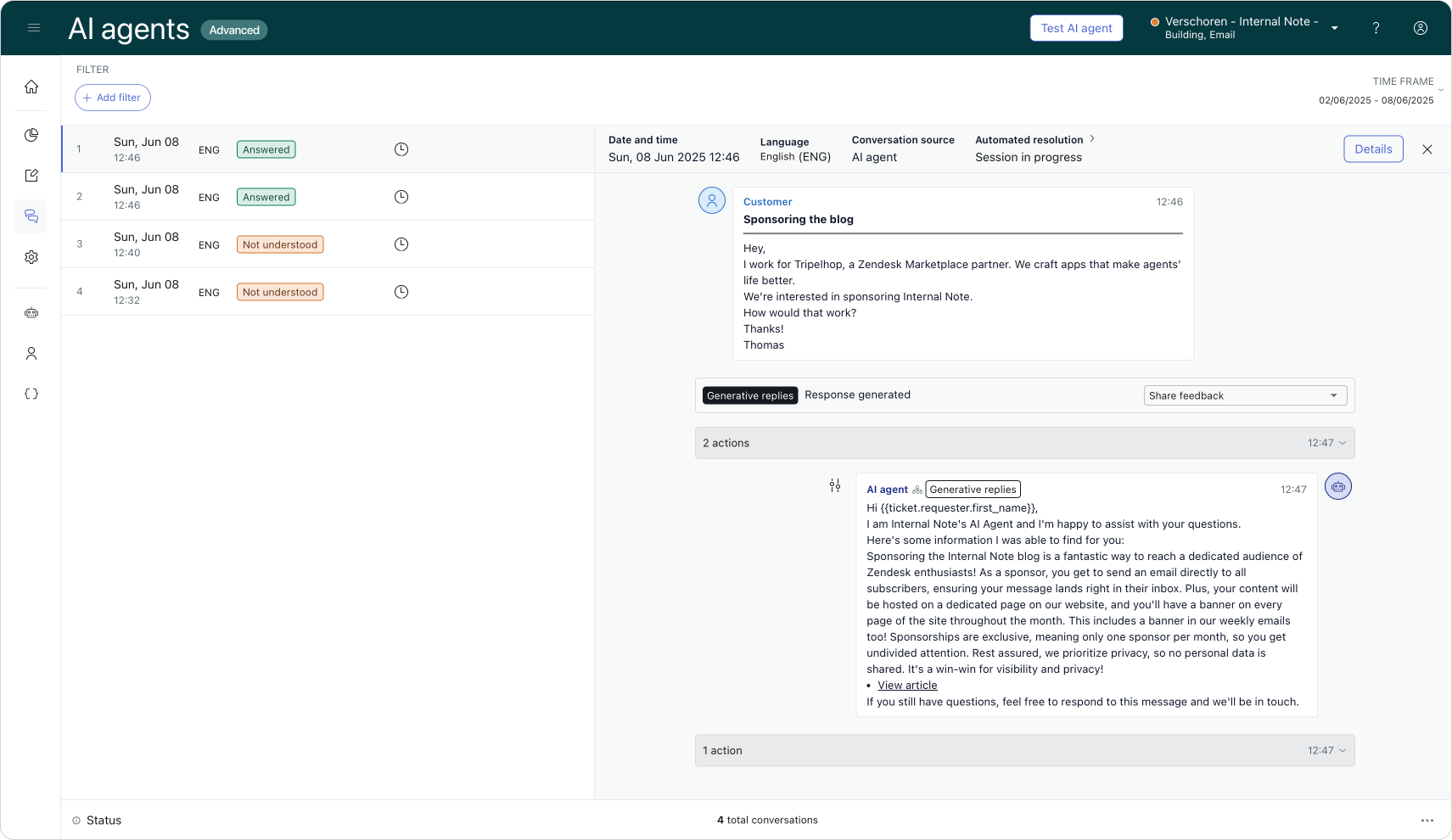 Generative email replies for AI Agents Advanced in Zendesk