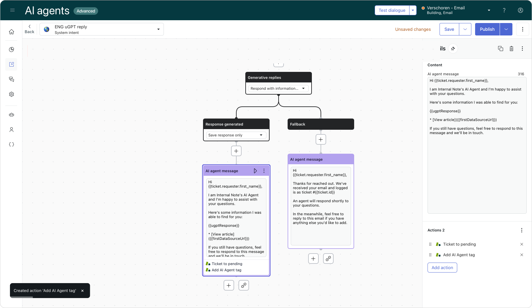 Generative email replies for AI Agents Advanced in Zendesk