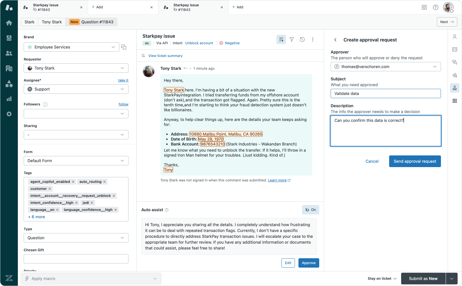 Automated ticket redaction via triggers in Zendesk