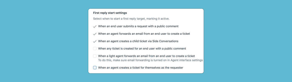 What's new for Zendesk SLA Policies: Advanced first reply time metrics.